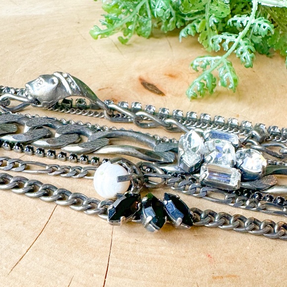 Iosselliani 8 Mix Chain Layered Cuff Bracelet 925 Silver Italy 